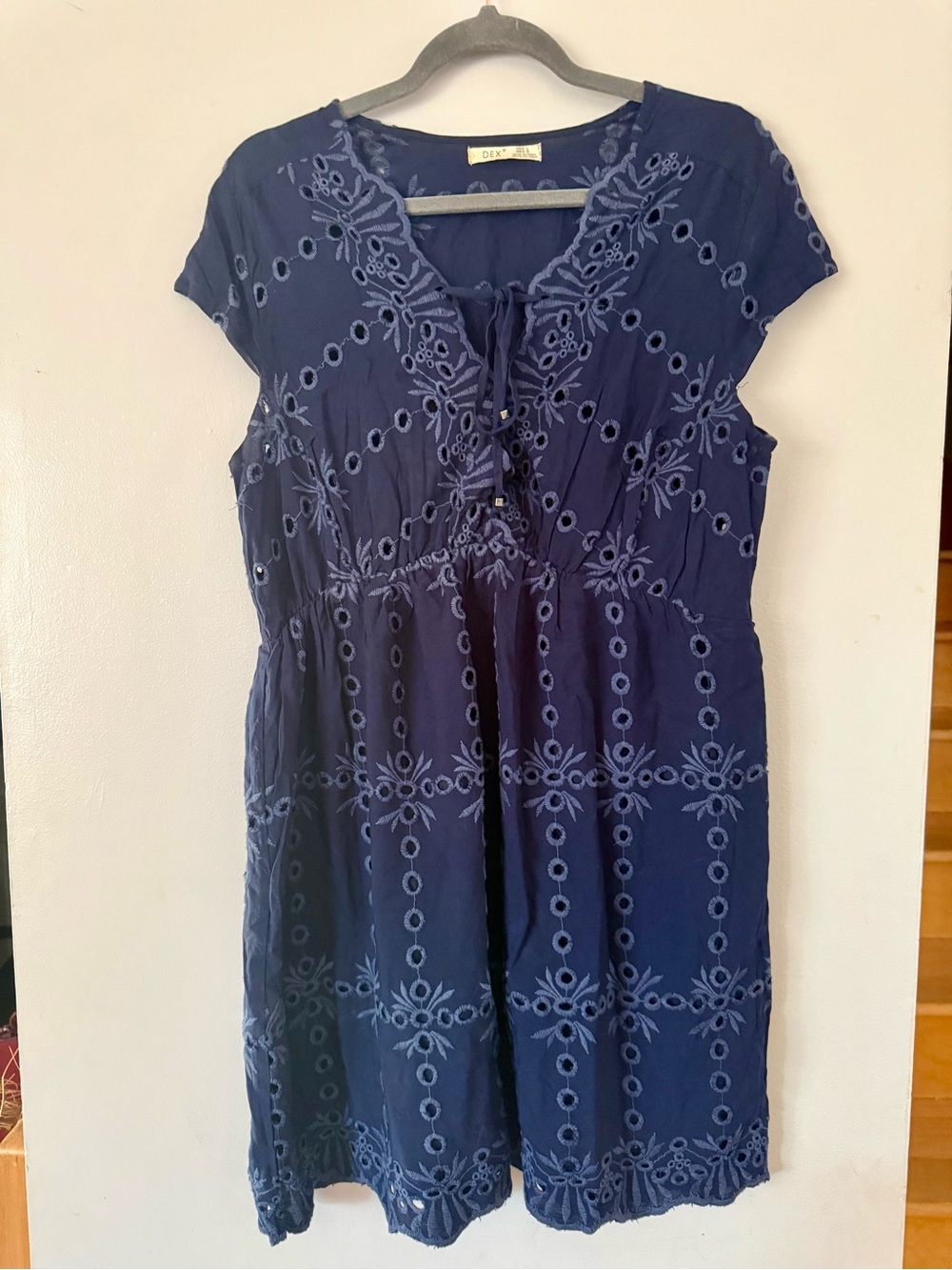 DEX Navy Blue Eyelet Lace Boho Summer Dress – Size L